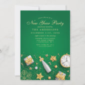 Champagne Confetti Gold Green - nieuwjaarsfeest Kaart (Voorkant)