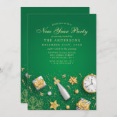 Champagne Confetti Goud Groen Nieuwjaarsfeest Kaart (Voorkant / Achterkant)