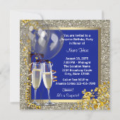 Champagne Confetti Navy Blue Gold Surprise Party Kaart (Achterkant)