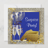 Champagne Confetti Navy Blue Gold Surprise Party Kaart (Voorkant)
