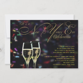 Champagne Confetti New Years Eve Party Invitation Kaart
