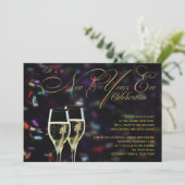 Champagne Confetti New Years Eve Party Invitation Kaart (Staand voorkant)