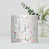Champagne Confetti Oudejaarsuitnodigingen Kaart (Staand voorkant)