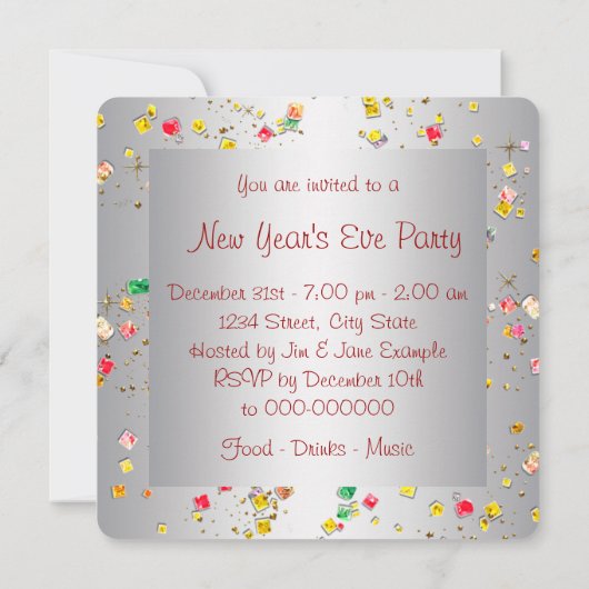 Champagne Confetti Oudejaarsuitnodigingen Kaart (Achterkant)