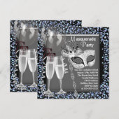 Champagne Confetti Silver Black Masquerade Party Kaart (Voorkant / Achterkant)