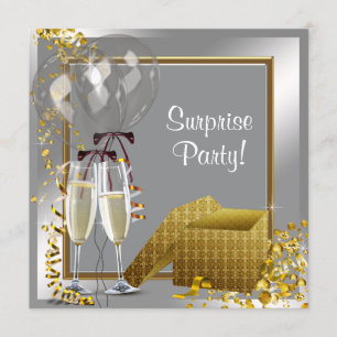 Champagne Confetti Silver en Gold Surprise Party Kaart