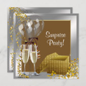 Champagne Confetti Silver Gold Surprise Party Kaart (Voorkant / Achterkant)