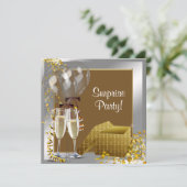 Champagne Confetti Silver Gold Surprise Party Kaart (Staand voorkant)