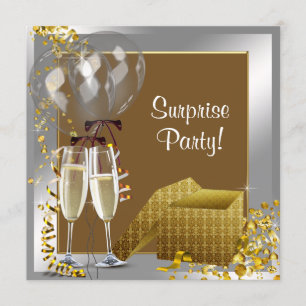 Champagne Confetti Silver Gold Surprise Party Kaart
