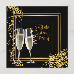 Champagne Confetti Zwart Goud 50ste Verjaardagsfee Kaart