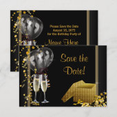 Champagne Confetti Zwart Goud Save The Date (Voorkant / Achterkant)