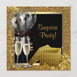 Champagne Confetti Zwart Goud Verrassingsfeest Kaart