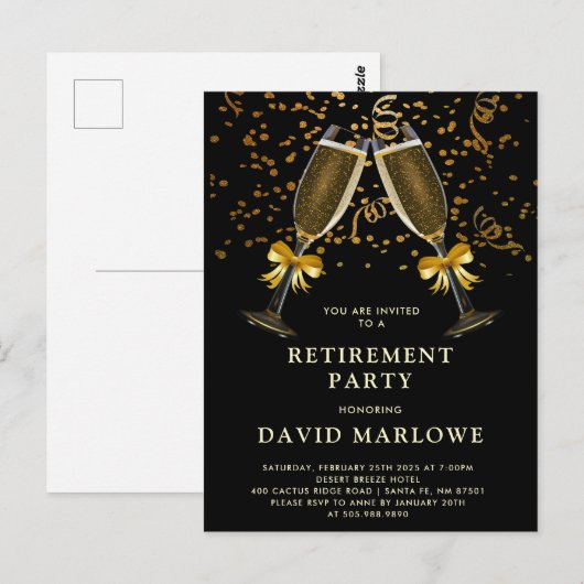 Champagne Confetti Zwart GoudGlitter Briefkaart (Voorkant / Achterkant)