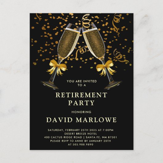 Champagne Confetti Zwart GoudGlitter Briefkaart (Voorkant)