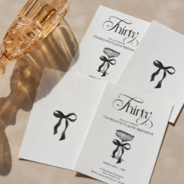 Champagne coupe Black Bow Birthday Party Invite Kaart
