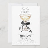 Champagne Coupe Black Bow Coquette Birthday Kaart (Voorkant)