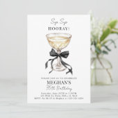 Champagne Coupe Black Bow Coquette Birthday Kaart (Staand voorkant)