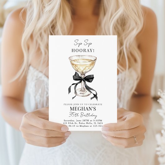 Champagne Coupe Black Bow Coquette Birthday Kaart