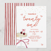 Champagne Coupe Cherry Heart Birthday Invitation Kaart (Voorkant / Achterkant)