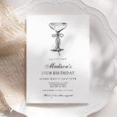 Champagne Coupe Elegant Bow Birthday Invitation Kaart