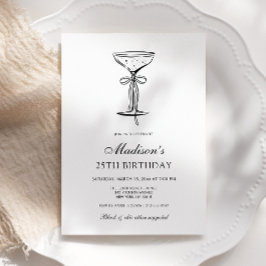 Champagne Coupe Elegant Bow Birthday Invitation Kaart