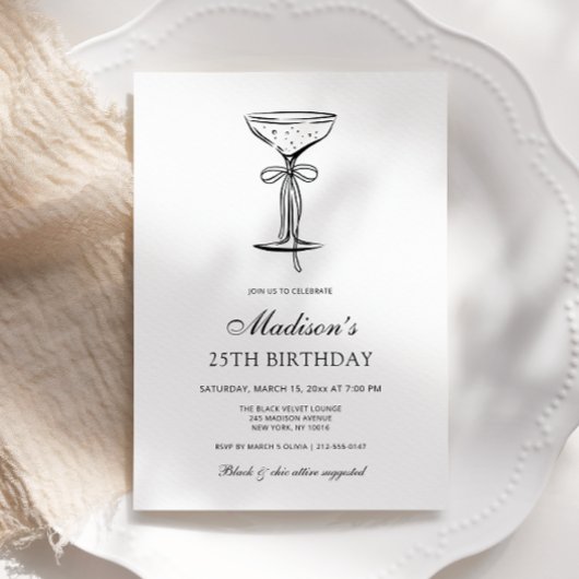 Champagne Coupe Elegante Strik Verjaardagsuitnodig Kaart