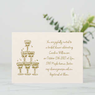 Champagne Coupe Gouden Handgeschreven Bruidsdouche Kaart