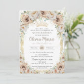 Champagne Cream Beige Bloemen  Quinceanera Kaart (Staand voorkant)