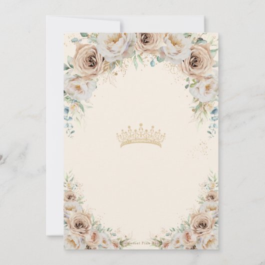 Champagne Cream Beige Bloemen  Quinceanera Kaart (Achterkant)