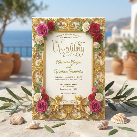 Champagne Cream & Blush Pink Faux Foil Wedding Kaart