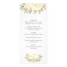 Champagne Cream en Mint Floral Wedding Menu Kaarte
