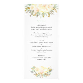Champagne Cream en Mint Floral Wedding Menu Kaarte