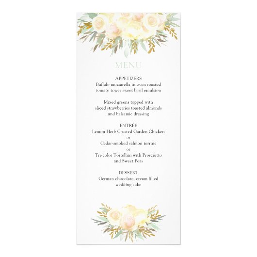 Champagne Cream en Mint Floral Wedding Menu Kaarte (Voorkant)