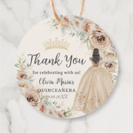 Champagne Crème Beige Bloemen Prinses Quinceañera Bedankjes Labels