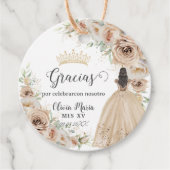 Champagne Crème Beige Bloemen Prinses Quinceañera Bedankjes Labels (Voorkant)