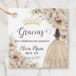 Champagne Crème Beige Bloemen Prinses Quinceañera Bedankjes Labels
