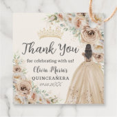 Champagne Crème Beige Bloemen Prinses Quinceañera Bedankjes Labels (Achterkant)