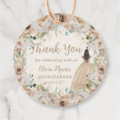 Champagne Crème Beige Bloemen Prinses Quinceañera Bedankjes Labels (Achterkant)