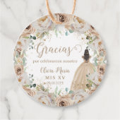 Champagne Crème Beige Bloemen Prinses Quinceañera Bedankjes Labels (Voorkant)
