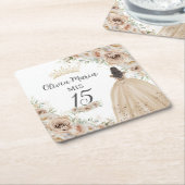 Champagne Crème Beige Bloemen Prinses Quinceañera Kartonnen Onderzetters (Schuin)