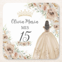 Champagne Crème Beige Bloemen Prinses Quinceañera Kartonnen Onderzetters