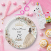 Champagne Crème Beige Bloemen Prinses Quinceañera Papieren Bordje (Feest)