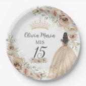 Champagne Crème Beige Bloemen Prinses Quinceañera Papieren Bordje (Voorkant)