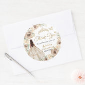 Champagne Crème Bloemen Jurk Quinceañera Sweet 16 Ronde Sticker (Envelop)