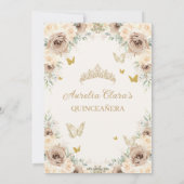 Champagne Crème Bloemen Zoet 16 Goud Quinceañera Save The Date (Achterkant)