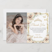 Champagne Crème Bloemen Zoet Zestien Quinceañera Bedankkaart (Voorkant)