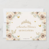 Champagne Crème Bloemen Zoet Zestien Quinceañera Bedankkaart (Achterkant)