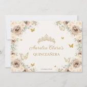 Champagne Crème Bloemen Zoet Zestien QUINCEAÑERA Kaart (Achterkant)