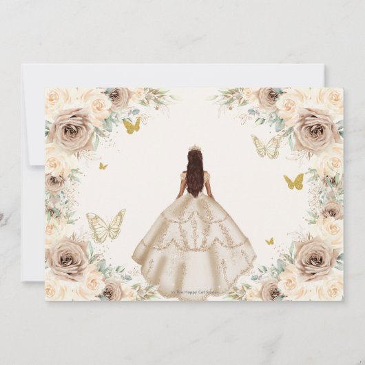 Champagne Crème Bloemen Zoet Zestien QUINCEAÑERA Save The Date (Achterkant)