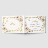 Champagne Crème Bloemenvlinders Quinceañera Gastenboek (Volledig)